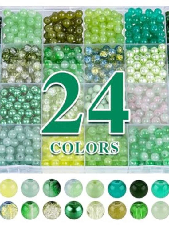 Accessories - About 1200PCS 6mm Glass Beads Bracelet Making Kit,24 Assorted Green Nature